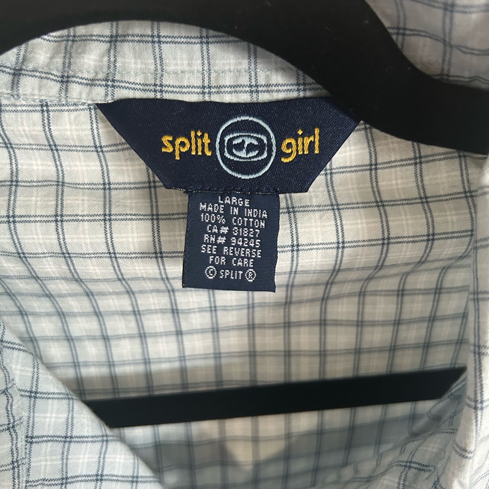 Women's Casual Blue Checkered Button Down Shirt by Split Girl